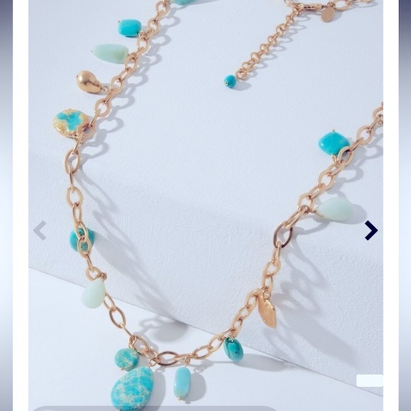 Chicos Turquoise & Gold Tone Necklace Part of The Gold And Turquoise Collection - Picture 10 of 12